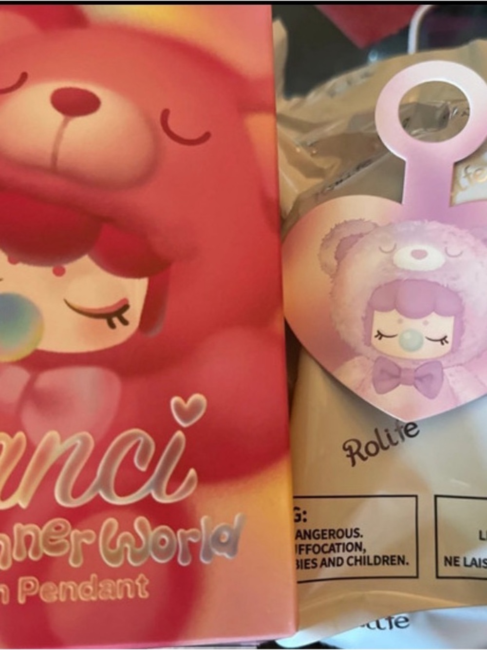 Rolife Pink Bear Hooded Plush Pendant - Soft Pink